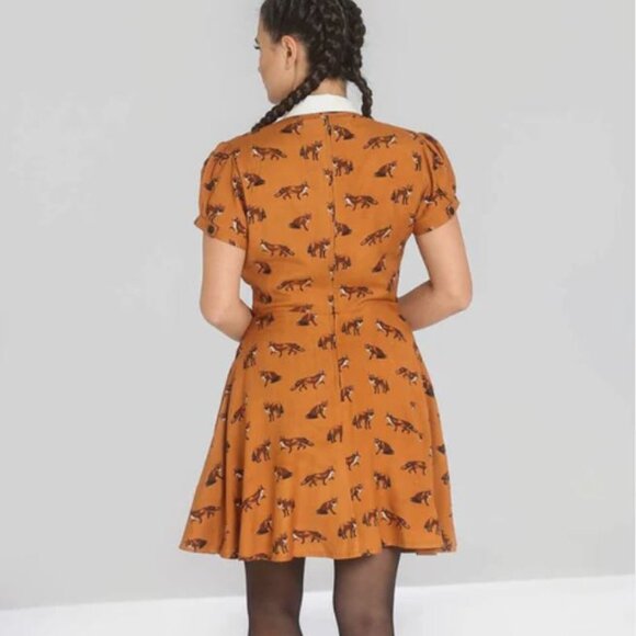 Hell Bunny Retro Dress Size 3XL Vixey Fox Print Pinup Rockabilly Hipster 1940s - Picture 2 of 16